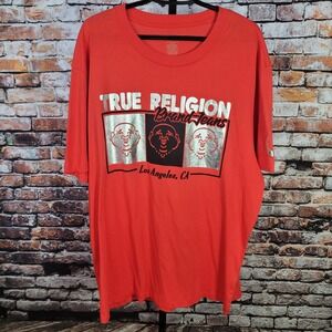 True Religion Men Graphic Tee Shirt 2XL Red Buddha Print Streetwear Y2K NWT